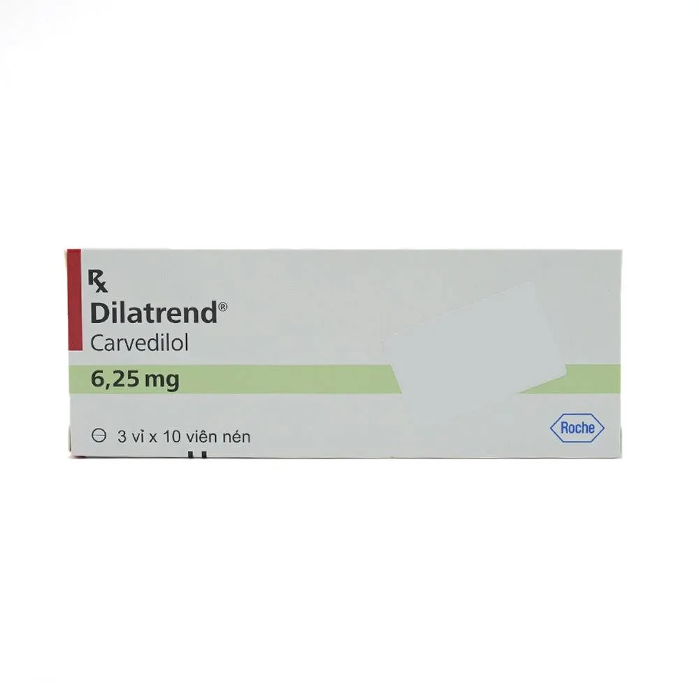 Hình ảnh Thuốc Dilatrend 6.25mg Roche điều trị tăng huyết áp, bệnh mạch vành, suy tim mạn (3 vỉ x 10 viên)