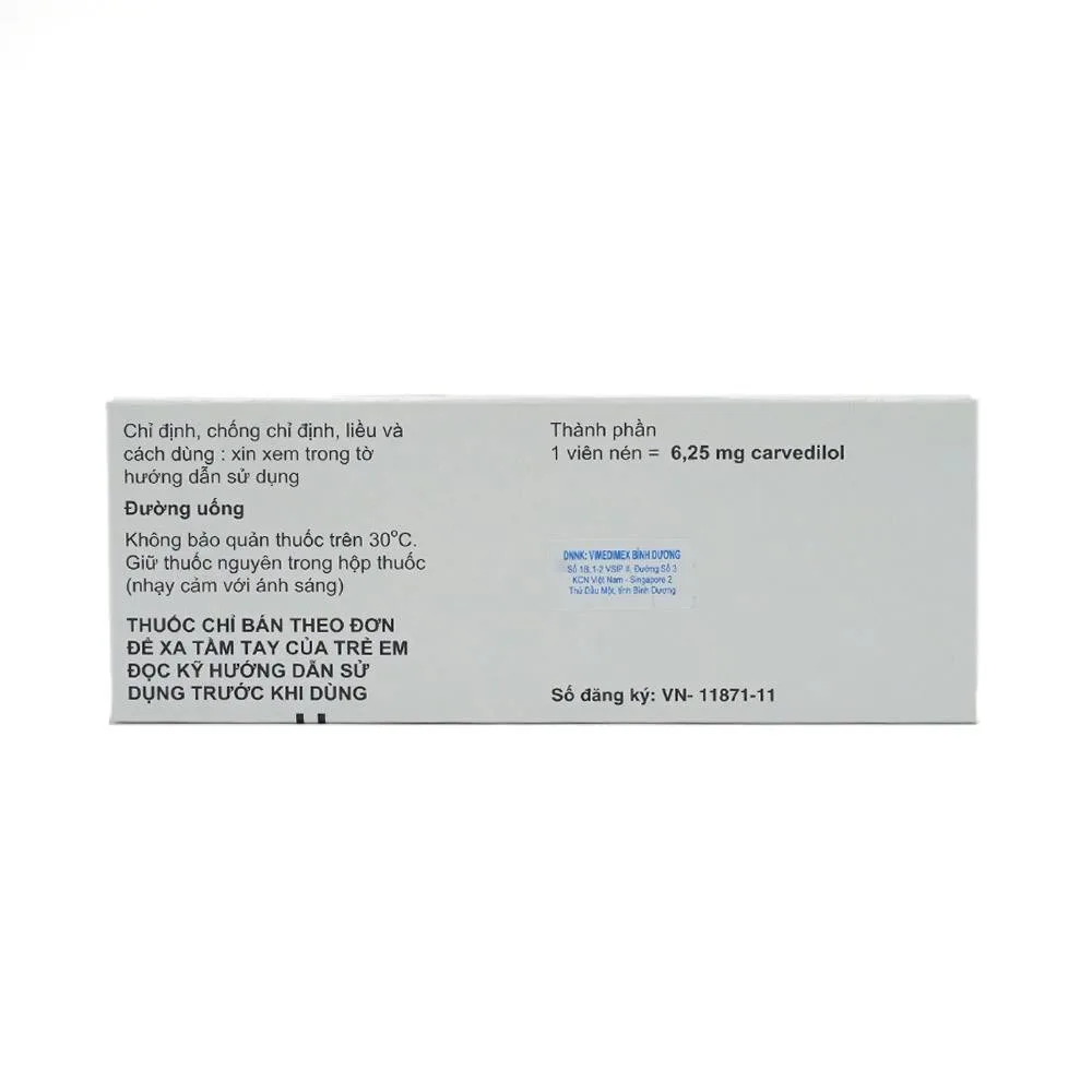 Hình ảnh Thuốc Dilatrend 6.25mg Roche điều trị tăng huyết áp, bệnh mạch vành, suy tim mạn (3 vỉ x 10 viên)