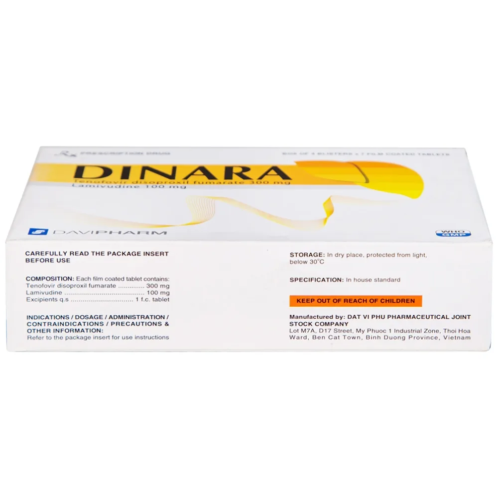 Hình ảnh Thuốc Dinara Davipharm điều trị bệnh viêm gan siêu vi B mạn tính (4 vỉ x 7 viên)