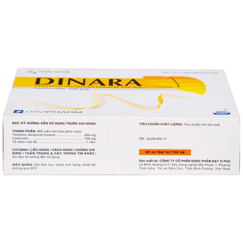 Hình ảnh Thuốc Dinara Davipharm điều trị bệnh viêm gan siêu vi B mạn tính (4 vỉ x 7 viên)