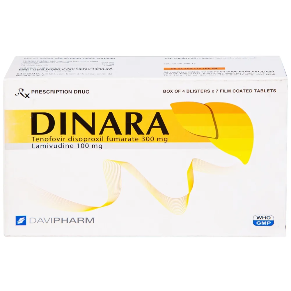 Hình ảnh Thuốc Dinara Davipharm điều trị bệnh viêm gan siêu vi B mạn tính (4 vỉ x 7 viên)