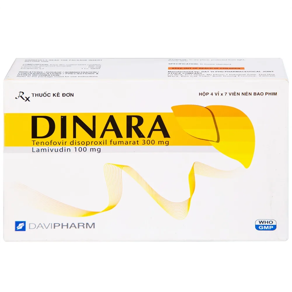 Hình ảnh Thuốc Dinara Davipharm điều trị bệnh viêm gan siêu vi B mạn tính (4 vỉ x 7 viên)