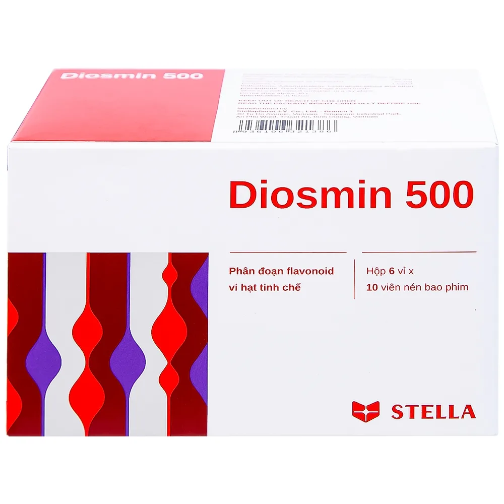 Hình ảnh Thuốc Diosmin 500 Stella điều trị triệu chứng liên quan đến suy tĩnh mạch - mạch bạch huyết (6 vỉ x 10 viên)