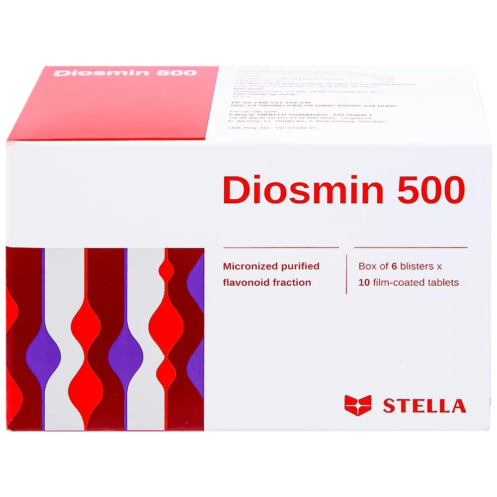 Hình ảnh Thuốc Diosmin 500 Stella điều trị triệu chứng liên quan đến suy tĩnh mạch - mạch bạch huyết (6 vỉ x 10 viên)