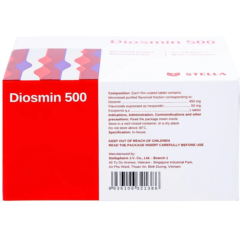 Hình ảnh Thuốc Diosmin 500 Stella điều trị triệu chứng liên quan đến suy tĩnh mạch - mạch bạch huyết (6 vỉ x 10 viên)