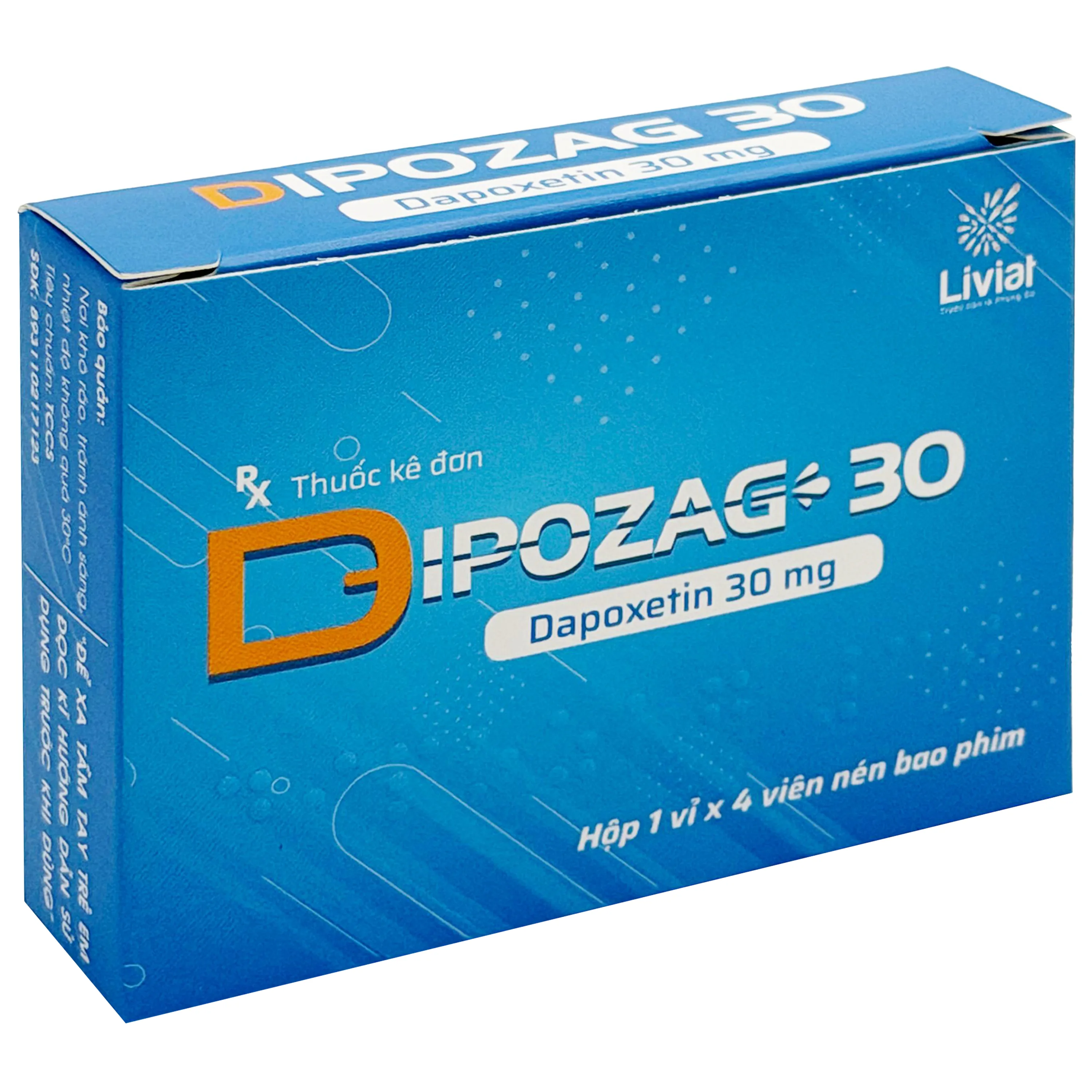 Hình ảnh Thuốc Dipozag 30mg Liviat điều trị xuất tinh sớm ở nam giới (1vỉ x 4 viên)