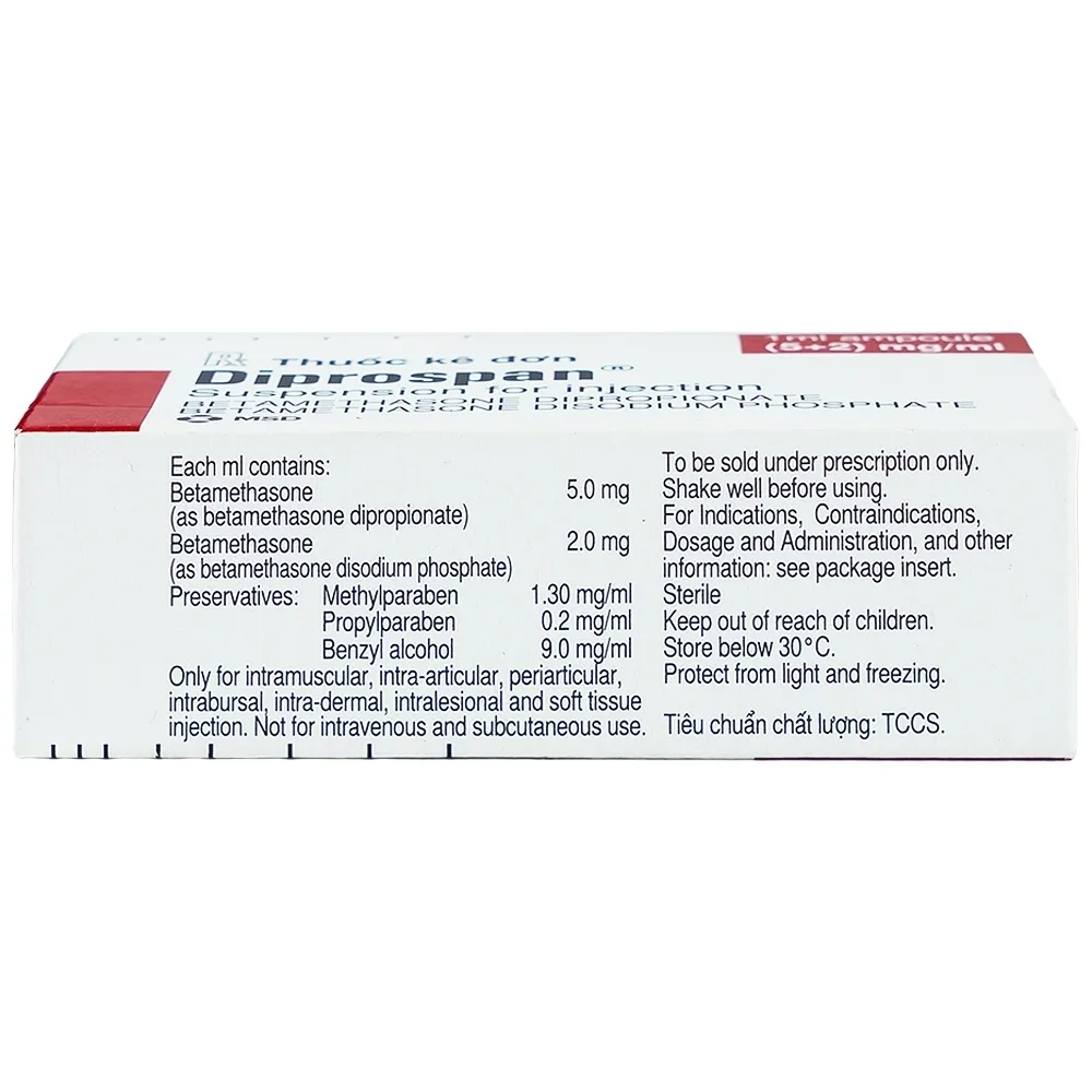 Hình ảnh Thuốc tiêm Diprospan Injection (5+2)mg/ml Merck điều trị các bệnh cơ xương và mô mềm, dị ứng (1 ống x 1ml)