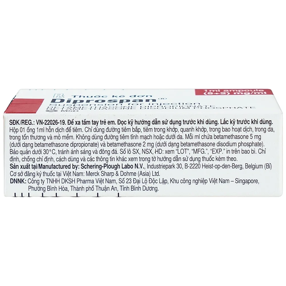 Hình ảnh Thuốc tiêm Diprospan Injection (5+2)mg/ml Merck điều trị các bệnh cơ xương và mô mềm, dị ứng (1 ống x 1ml)