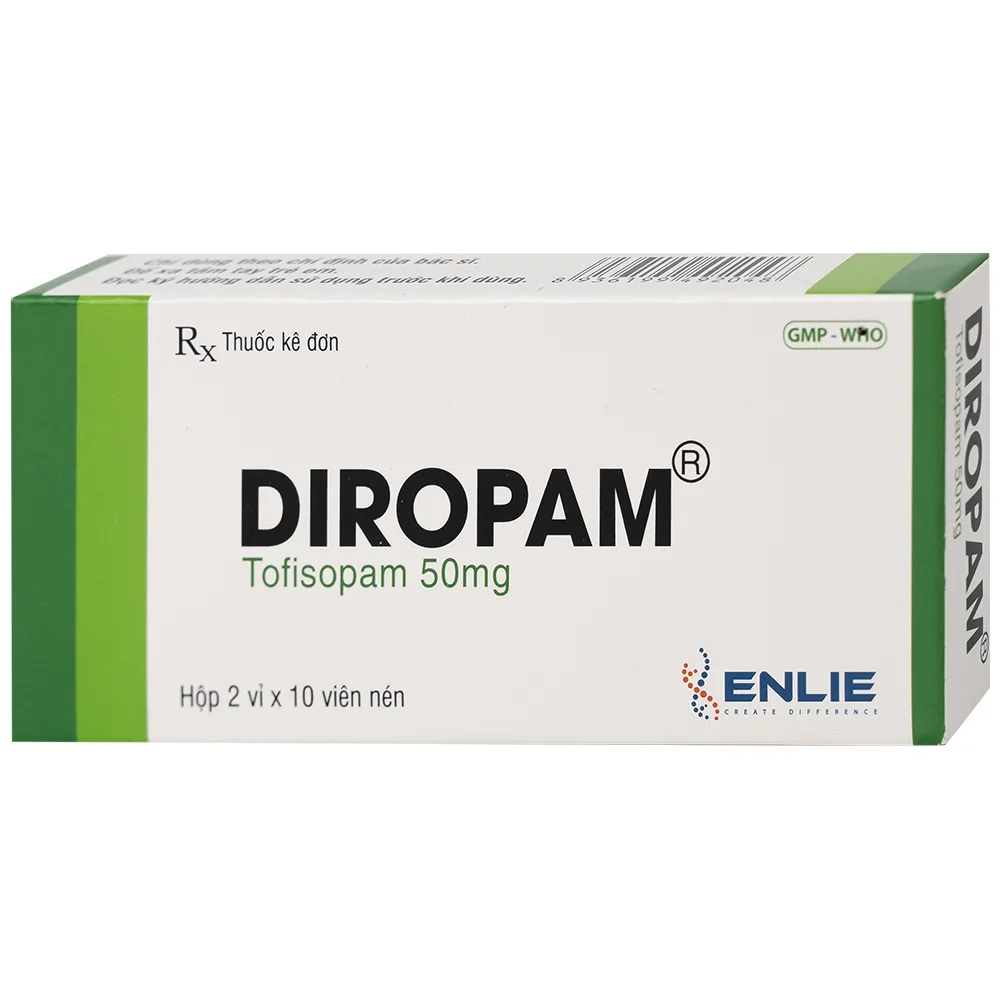 Hình ảnh Thuốc Diropam 50mg Enlie điều trị triệu chứng đau thắt ngực giả, tiền mê sảng (2 vỉ x 10 viên)