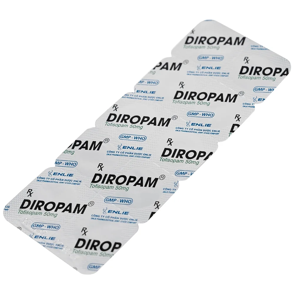 Hình ảnh Thuốc Diropam 50mg Enlie điều trị triệu chứng đau thắt ngực giả, tiền mê sảng (2 vỉ x 10 viên)