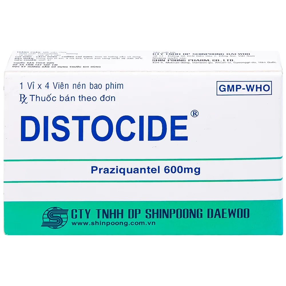 Hình ảnh Thuốc Distocide Shinpoong Daewoo điều trị sán máng, sán lá gan nhỏ (1 vỉ x 4 viên)