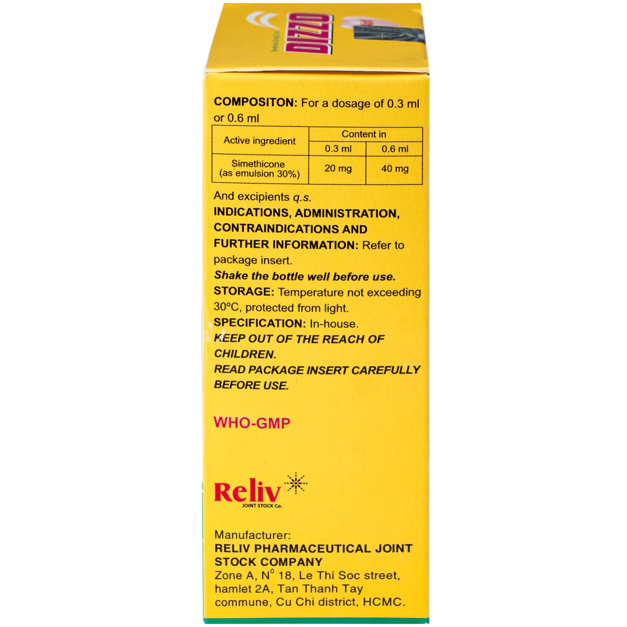 Hình ảnh Hỗn dịch uống Dizzo AirX 20mg Reliv giảm đầy hơi, căng tức dạ dày; đau trướng bụng sau phẫu thuật (Hộp 15ml)