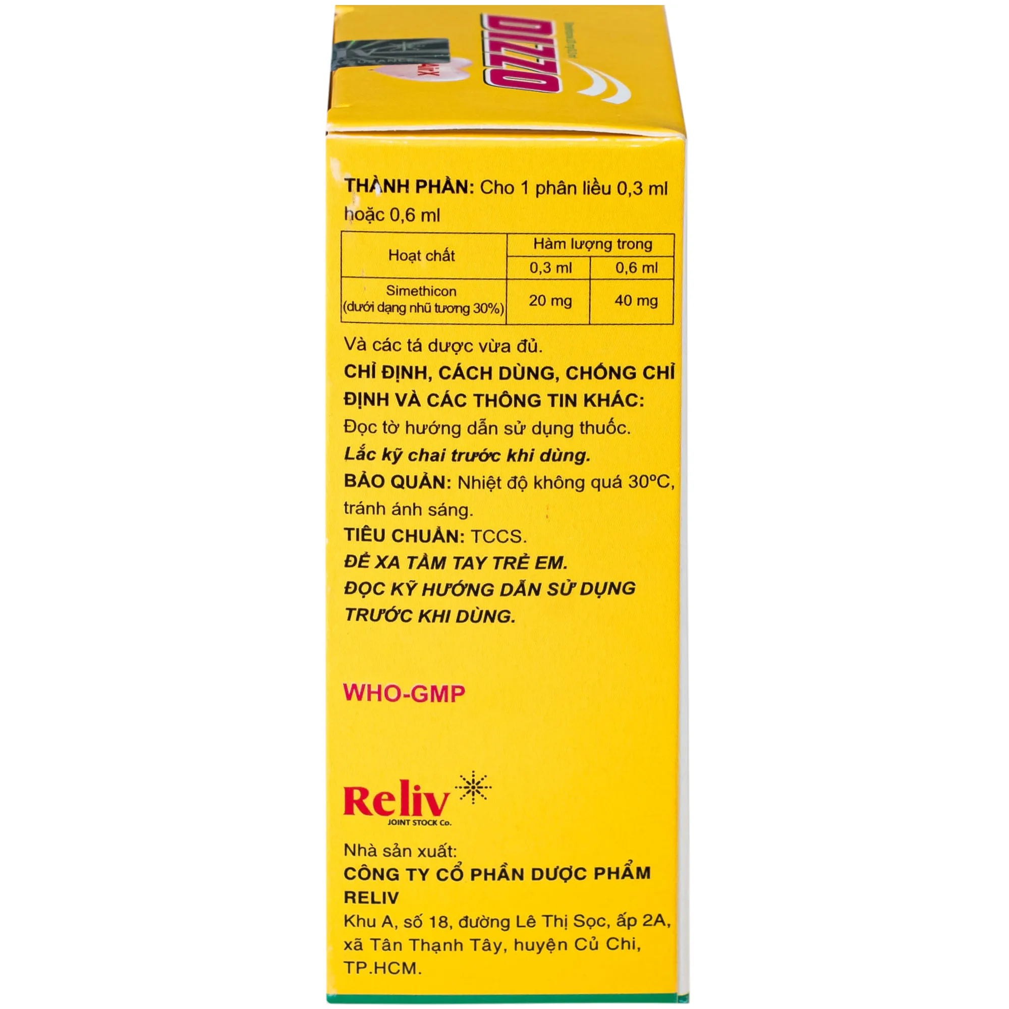 Hình ảnh Hỗn dịch uống Dizzo AirX 20mg Reliv giảm đầy hơi, căng tức dạ dày; đau trướng bụng sau phẫu thuật (Hộp 15ml)