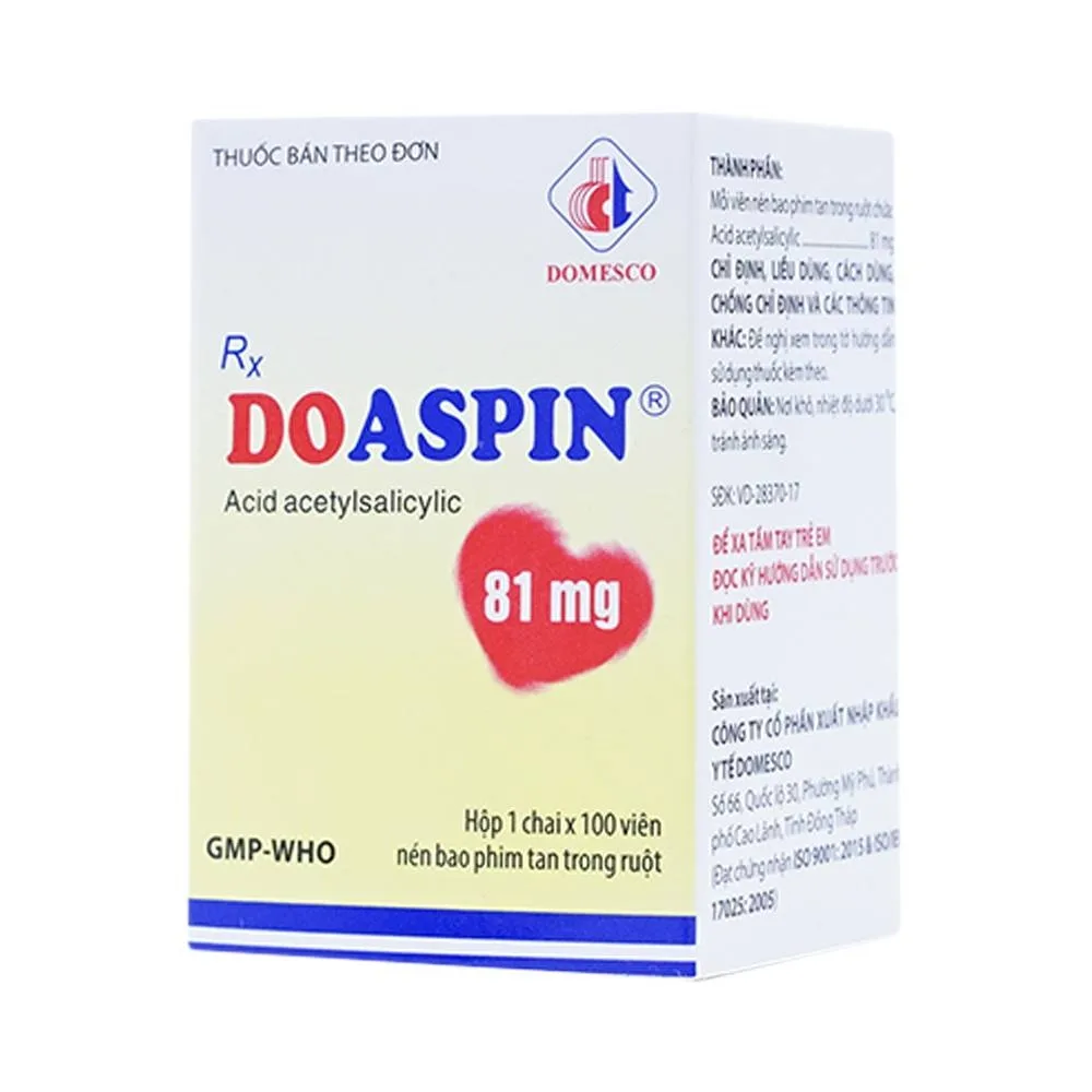 Hình ảnh Thuốc Doaspin 81mg Domesco dự phòng huyết khối tim mạch và mạch não (100 viên)