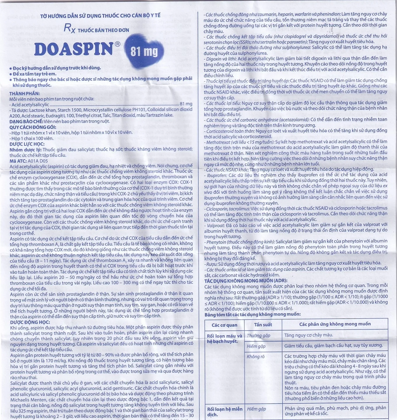 Hình ảnh Thuốc Doaspin 81mg Domesco dự phòng huyết khối tim mạch và mạch não (100 viên)
