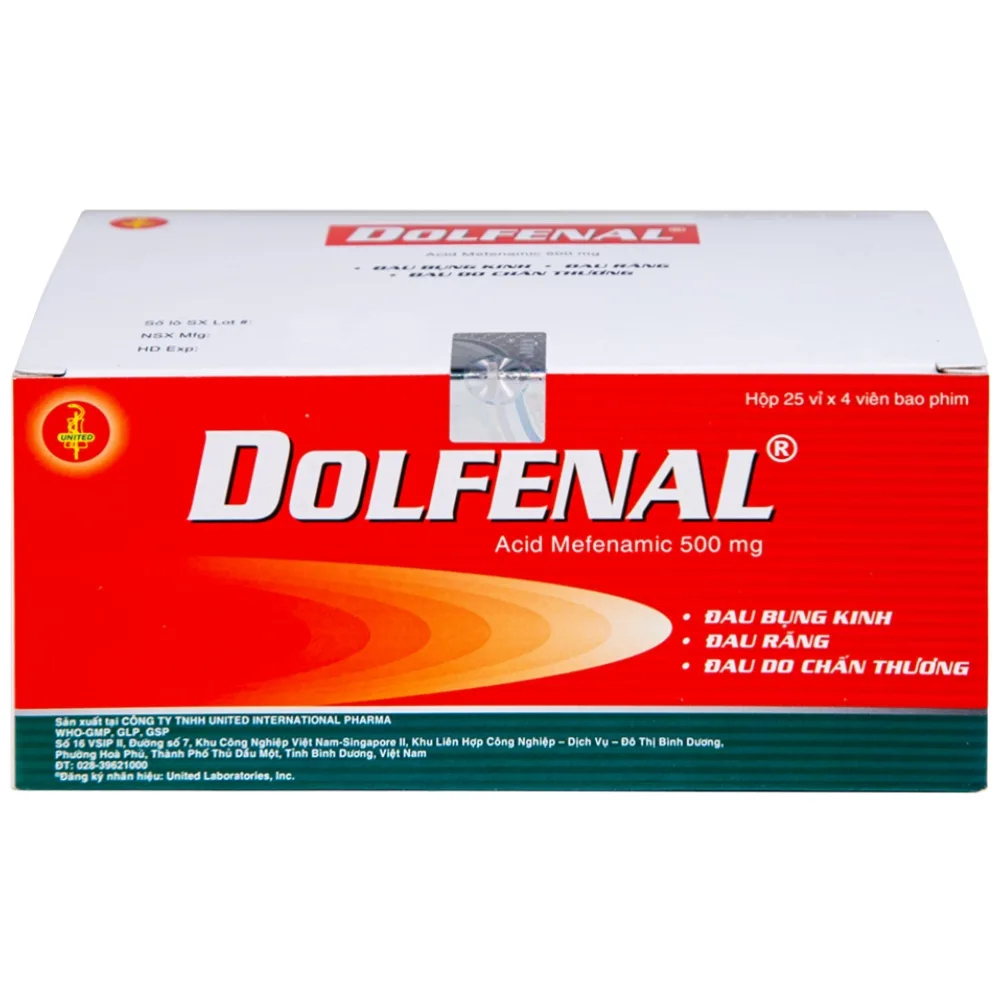 Hình ảnh Thuốc Dolfenal United giảm đau bụng kinh, đau răng, đau do chấn thương (25 vỉ x 4 viên)