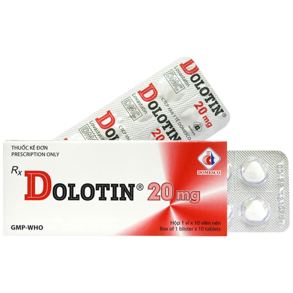 Hình ảnh Thuốc Dolotin 20mg Domesco hỗ trợ dự phòng tiên phát bệnh mạch vành, tăng cholesterol huyết (1 vỉ x 10 viên)