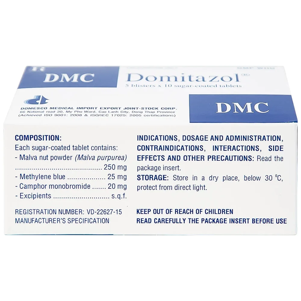 Hình ảnh Thuốc Domitazol Domesco điều trị nhiễm trùng đường tiết niệu (5 vỉ x 10 viên)