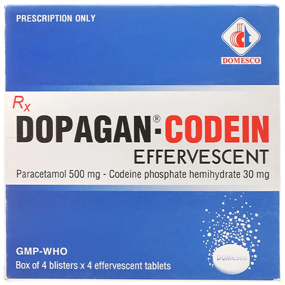 Hình ảnh Thuốc Dopagan-Codein Effervescent Domesco giảm đau cấp tính ở mức độ trung bình (4 vỉ x 4 viên)