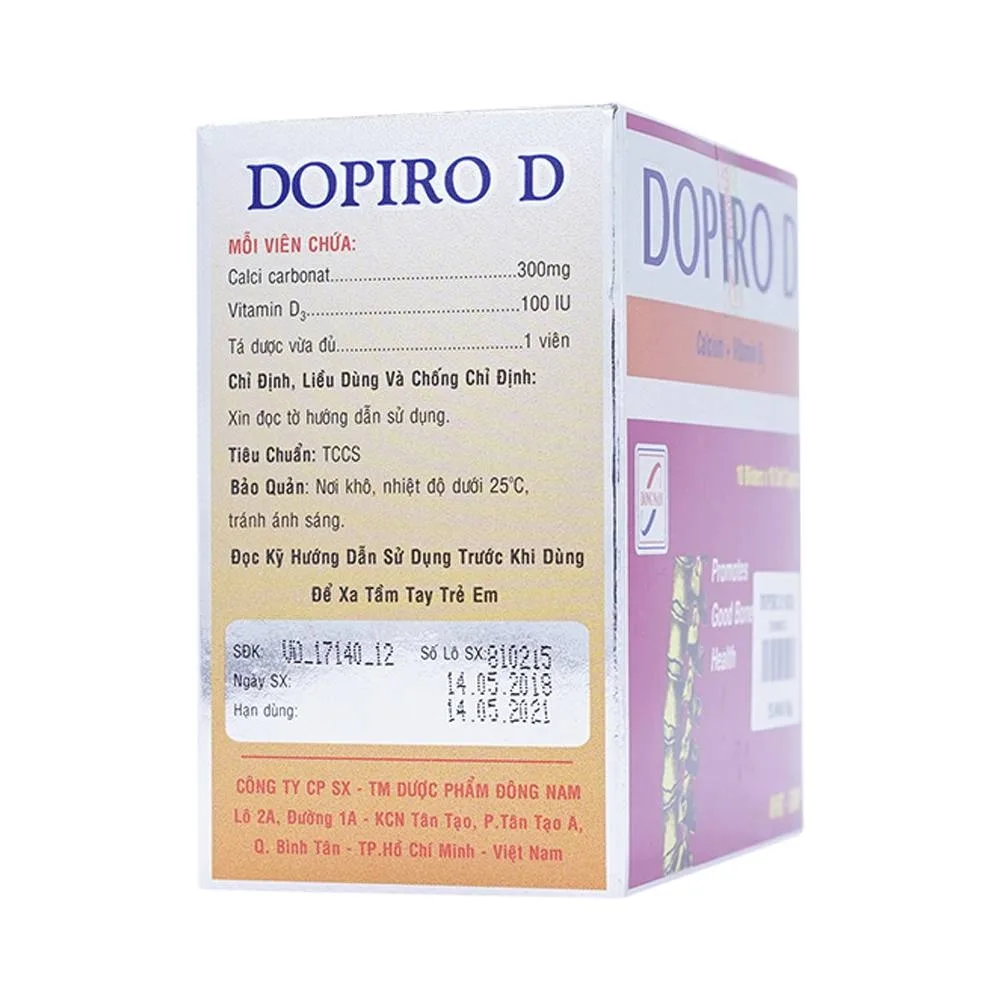 Hình ảnh Thuốc Dopiro D Đông Nam điều trị loãng xương, còi xương (10 vỉ x 10 viên)