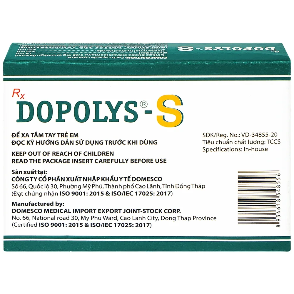 Hình ảnh Thuốc Dopolys-S Domesco điều trị triệu chứng suy tĩnh mạch bạch huyết (3 vỉ x 10 viên)