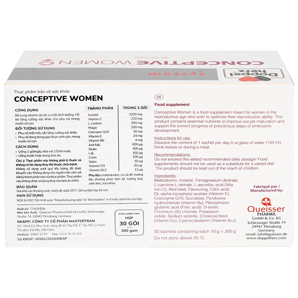Hình ảnh Doppelherz Conceptive Women 10g bổ sung vitamin và các vi chất dinh dưỡng (30 gói)