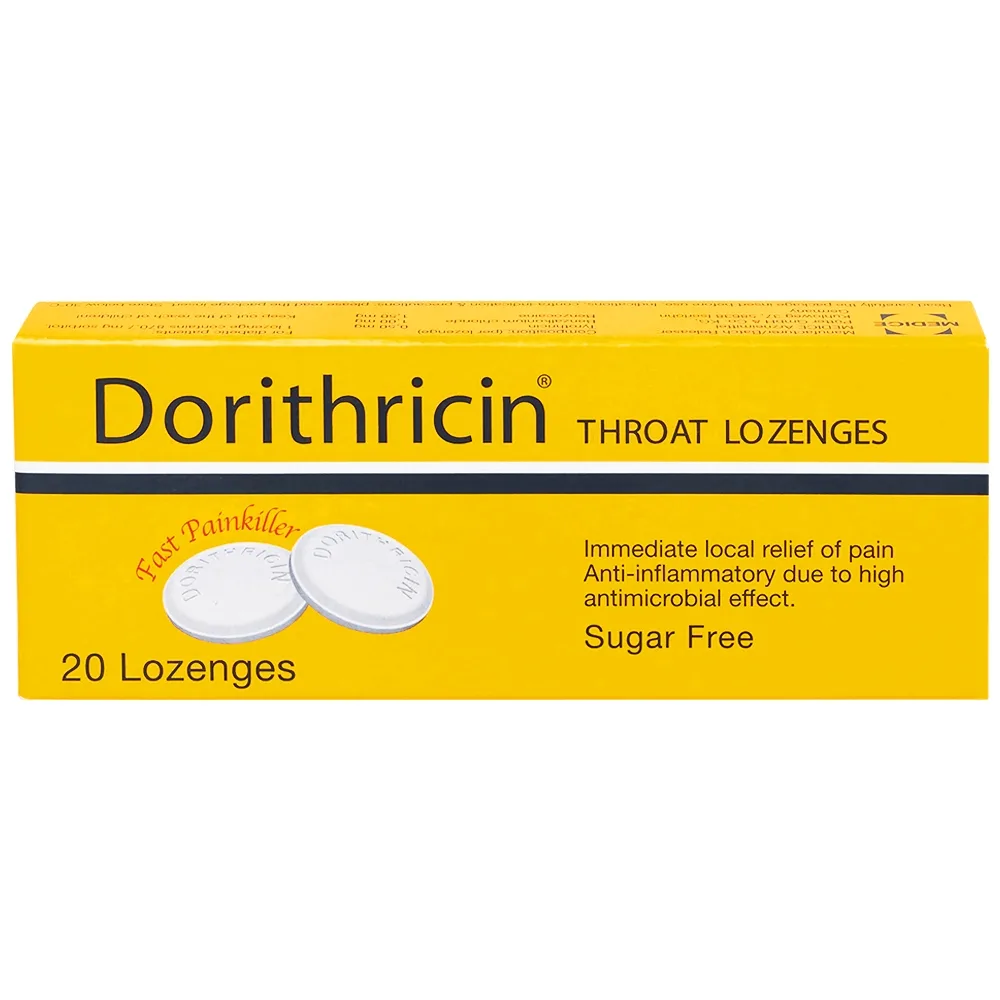 Hình ảnh Viên ngậm Dorithricin Hyphens điều trị các triệu chứng nhiễm khuẩn miệng, họng (20 viên)