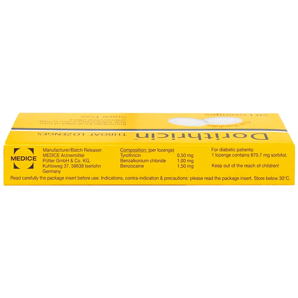 Hình ảnh Viên ngậm Dorithricin Hyphens điều trị các triệu chứng nhiễm khuẩn miệng, họng (20 viên)