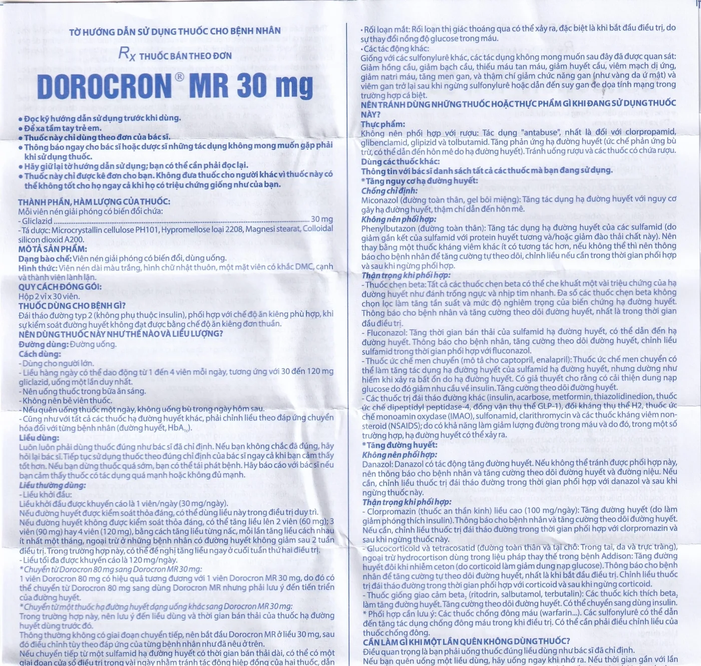 Hình ảnh Thuốc Dorocron MR 30mg Domesco điều trị đái tháo đường típ 2 (2 vỉ x 30 viên)