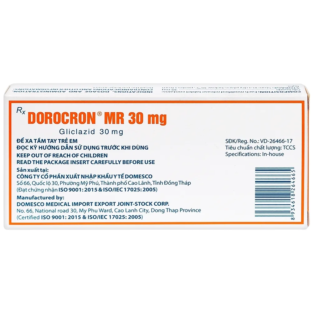 Hình ảnh Thuốc Dorocron MR 30mg Domesco điều trị đái tháo đường típ 2 (2 vỉ x 30 viên)