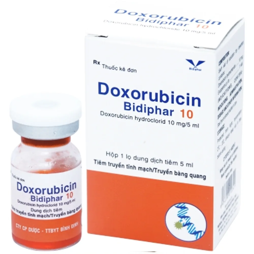 Hình ảnh Thuốc Doxorubicin Bidiphar 10 điều trị ung thư vú, khối u cứng, ung thư hệ tạo máu, ung thư bàng quang (5ml)