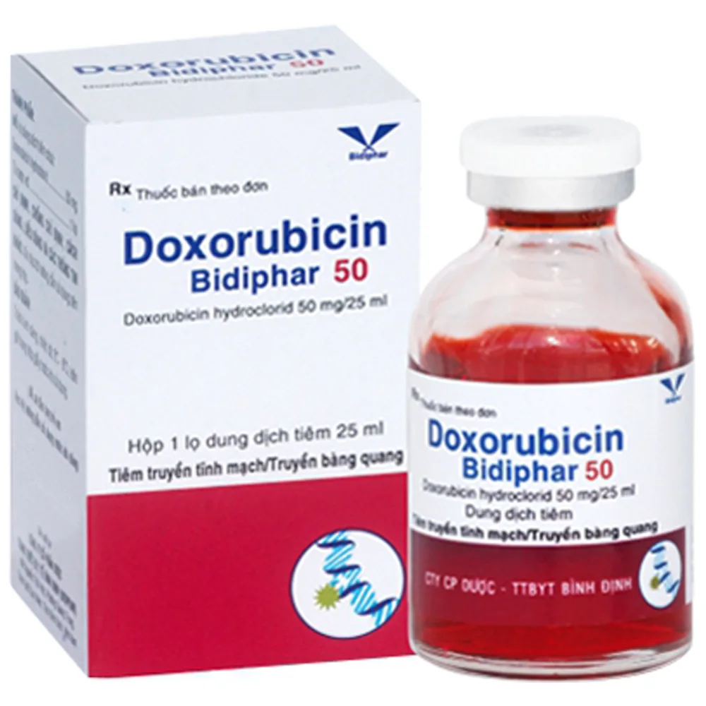Hình ảnh Dung dịch tiêm Doxorubicin Bidiphar 50mg điều trị ung thư vú, đau tuỷ Hộp 25ml