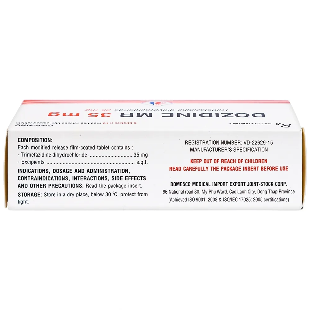 Hình ảnh Thuốc Dozidine MR 35mg Domesco điều trị triệu chứng đau thắt ngực ổn định (6 vỉ x 10 viên)