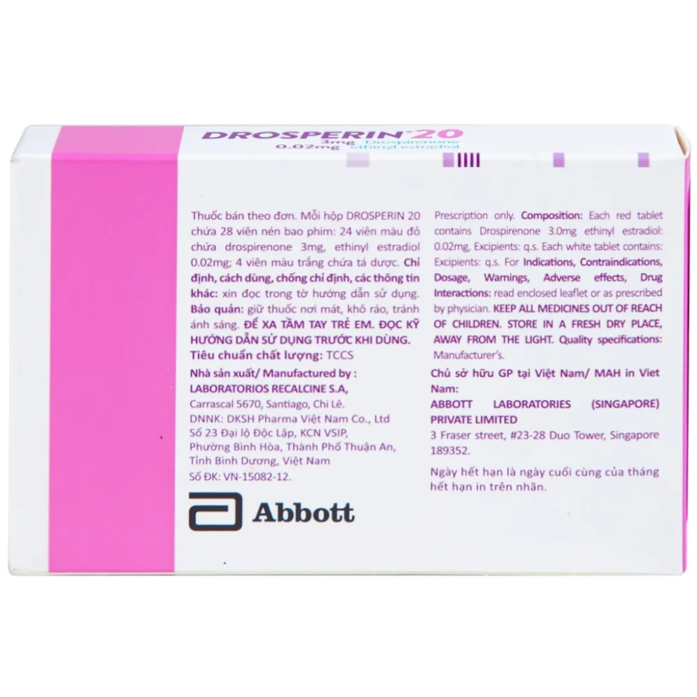 Hình ảnh Thuốc tránh thai hằng ngày Drosperin 20 Abbott (1 vỉ x 28 viên)
