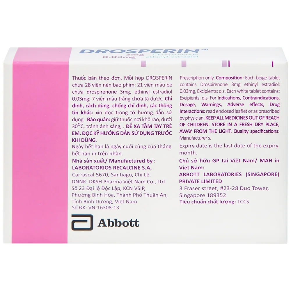 Hình ảnh Thuốc tránh thai hằng ngày Drosperin Abbott (1 vỉ x 28 viên)
