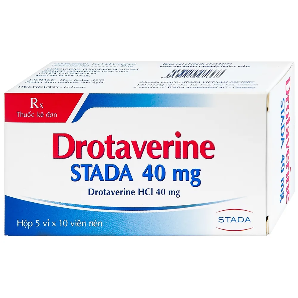 Hình ảnh Thuốc Drotaverine Stada 40mg điều trị co thắt dạ dày, ruột, hội chứng ruột kích thích (5 vỉ x 10 viên)
