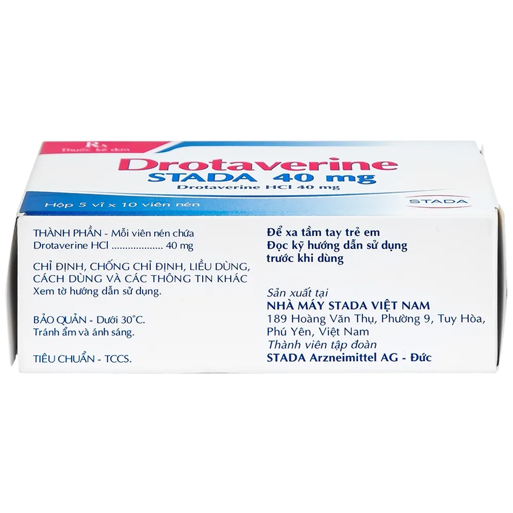 Hình ảnh Thuốc Drotaverine Stada 40mg điều trị co thắt dạ dày, ruột, hội chứng ruột kích thích (5 vỉ x 10 viên)