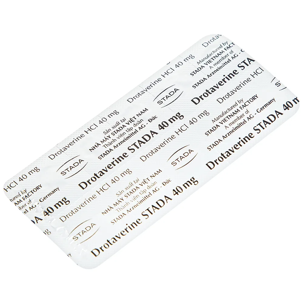 Hình ảnh Thuốc Drotaverine Stada 40mg điều trị co thắt dạ dày, ruột, hội chứng ruột kích thích (5 vỉ x 10 viên)