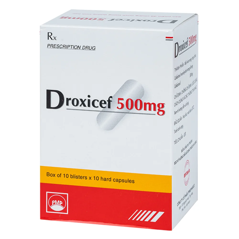 Hình ảnh Thuốc Droxicef 500mg Pymepharco điều trị nhiễm khuẩn đường tiết niệu, đường hô hấp (10 vỉ x 10 viên)