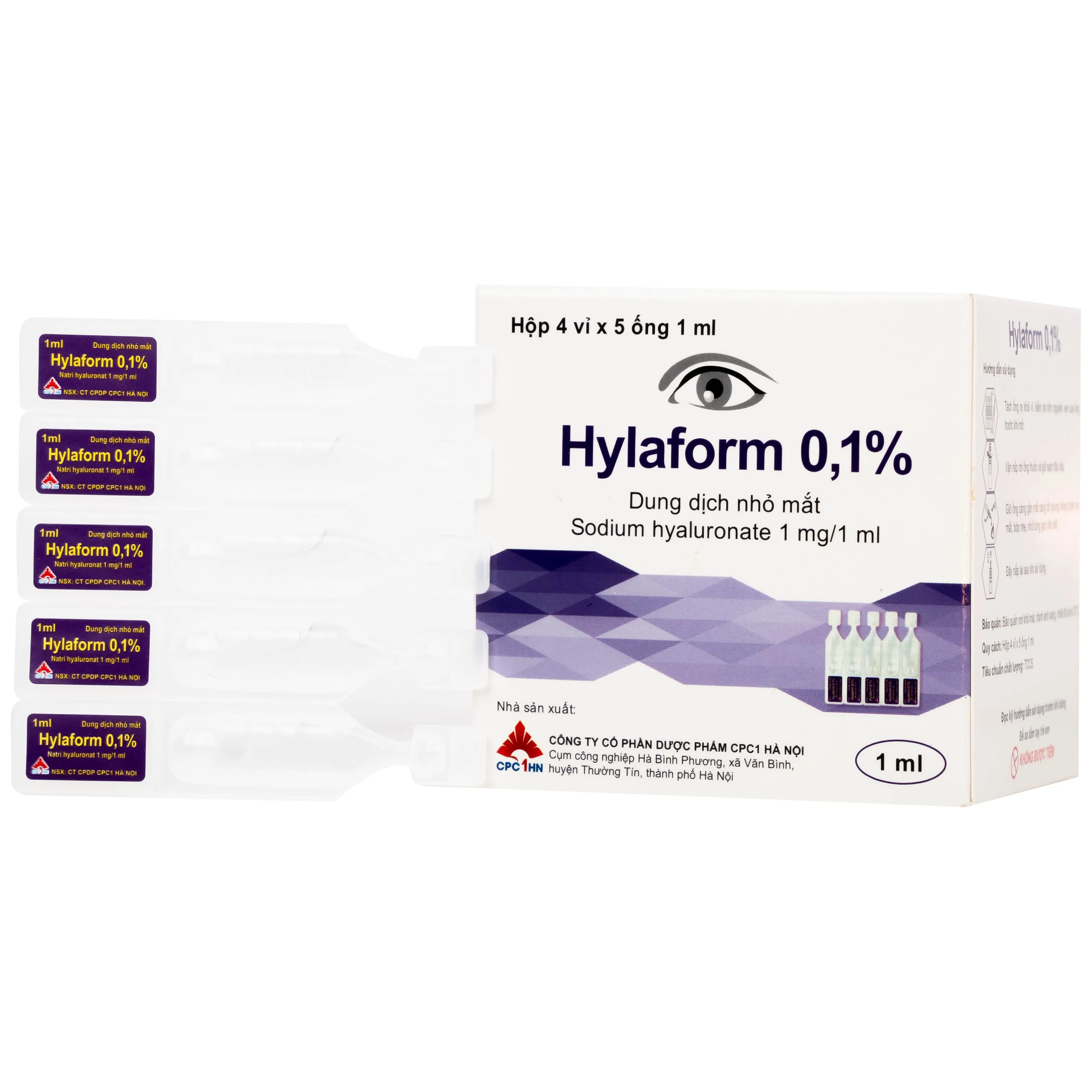 Hình ảnh Thuốc nhỏ mắt Hylaform 0,1% CPC1HN điều trị triệu chứng khô mắt, rối loạn biểu mô giác mạc (4 vỉ x 5 ống)