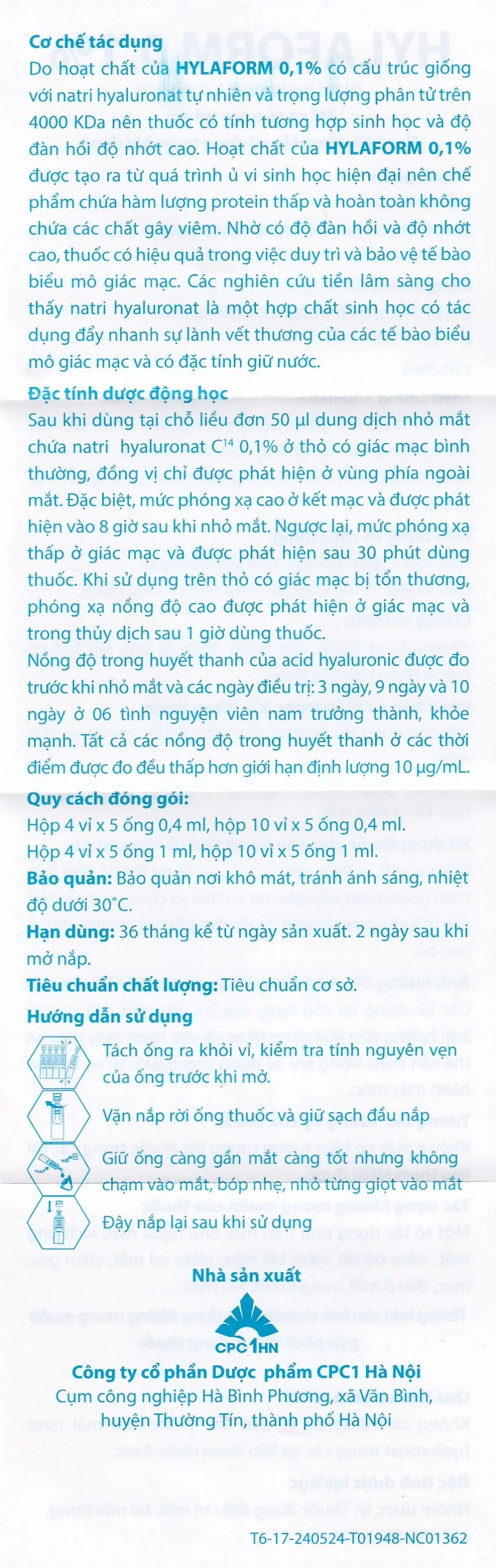 Hình ảnh Thuốc nhỏ mắt Hylaform 0,1% CPC1HN điều trị triệu chứng khô mắt, rối loạn biểu mô giác mạc (4 vỉ x 5 ống)