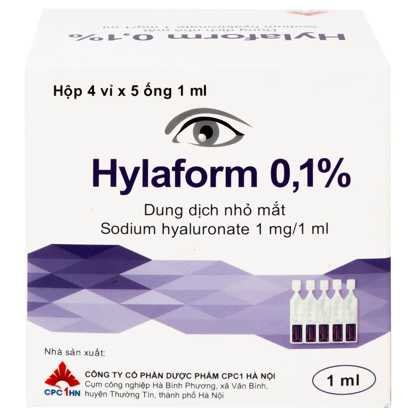 Hình ảnh Thuốc nhỏ mắt Hylaform 0,1% CPC1HN điều trị triệu chứng khô mắt, rối loạn biểu mô giác mạc (4 vỉ x 5 ống)