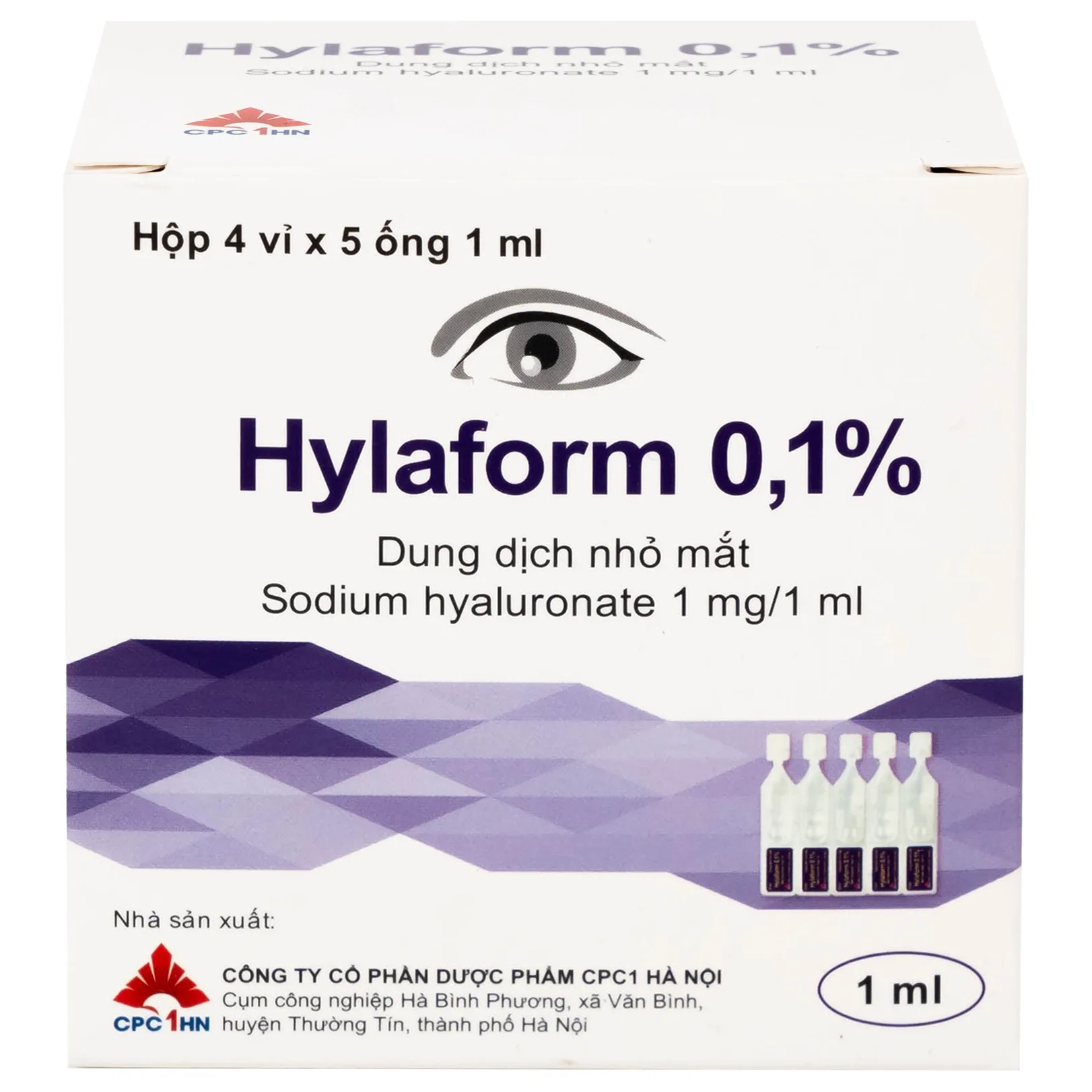 Hình ảnh Thuốc nhỏ mắt Hylaform 0,1% CPC1HN điều trị triệu chứng khô mắt, rối loạn biểu mô giác mạc (4 vỉ x 5 ống)