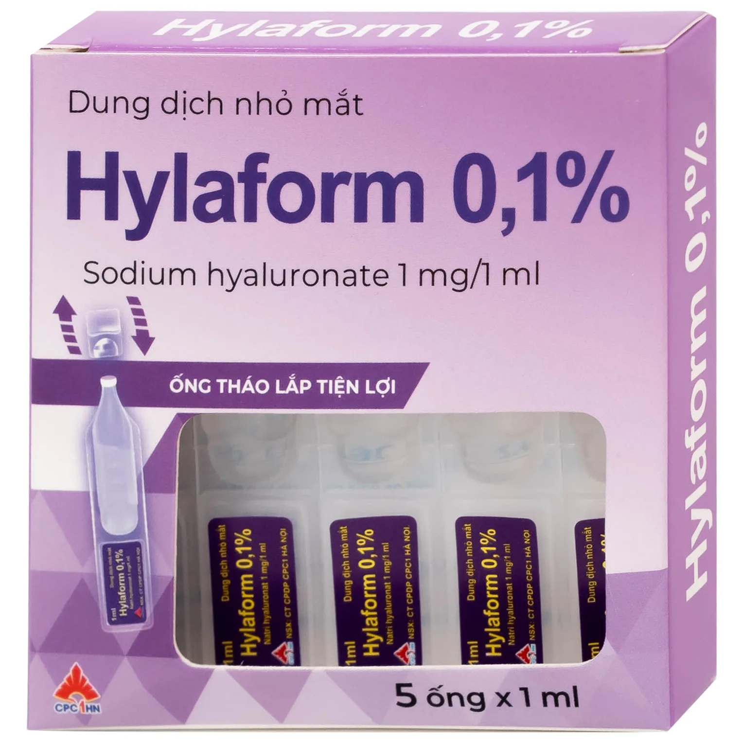 Hình ảnh Thuốc nhỏ mắt Hylaform 0,1% CPC1HN điều trị triệu chứng khô mắt, rối loạn biểu mô giác mạc (4 vỉ x 5 ống)