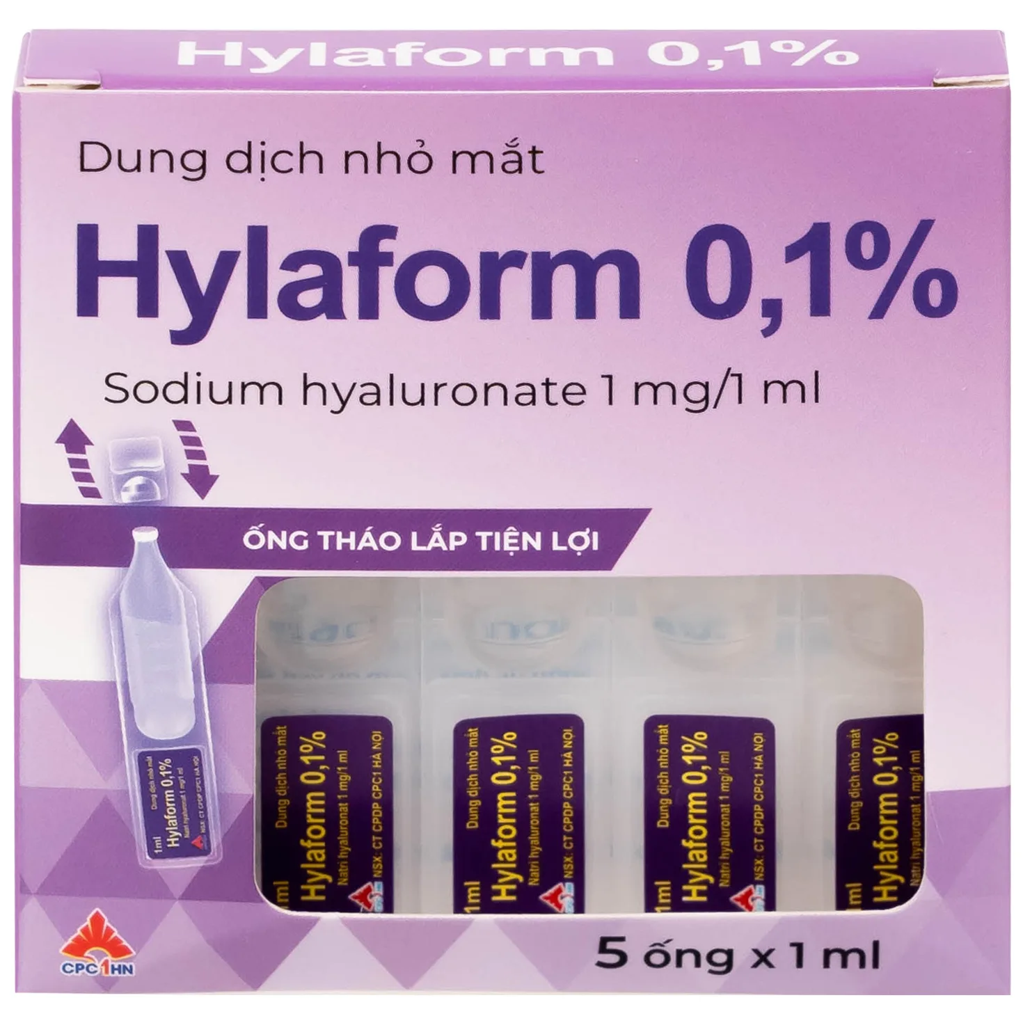 Hình ảnh Thuốc nhỏ mắt Hylaform 0,1% CPC1HN điều trị triệu chứng khô mắt, rối loạn biểu mô giác mạc (4 vỉ x 5 ống)