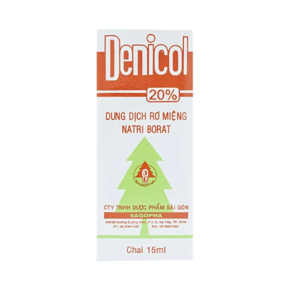 Hình ảnh Dung dịch rơ miệng Denicol 20% Sagopha điều trị tưa lưỡi, lở miệng, sưng lợi (15ml)
