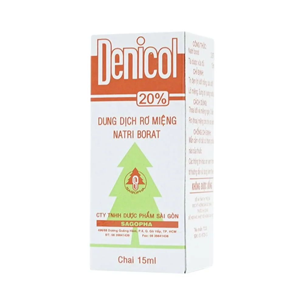 Hình ảnh Dung dịch rơ miệng Denicol 20% Sagopha điều trị tưa lưỡi, lở miệng, sưng lợi (15ml)