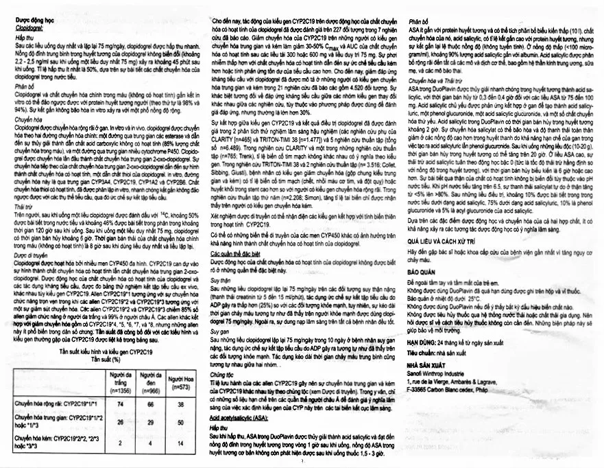 Hình ảnh Thuốc Duoplavin 75mg/100mg Sanofi giảm nguy cơ đông máu, giảm xơ vữa huyết khối (3 vỉ x 10 viên)