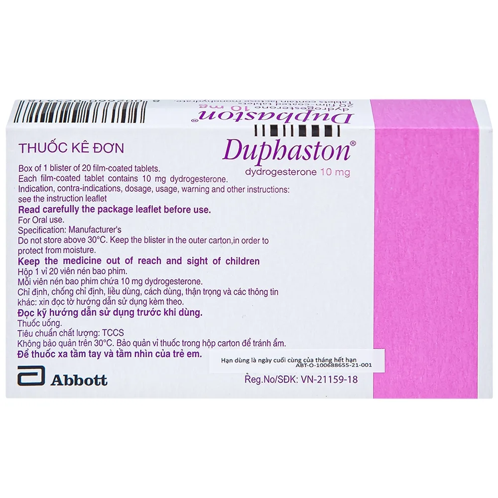Hình ảnh Thuốc Duphaston Abbott điều hòa kinh nguyệt, lạc nội mạc tử cung (1 vỉ x 20 viên)