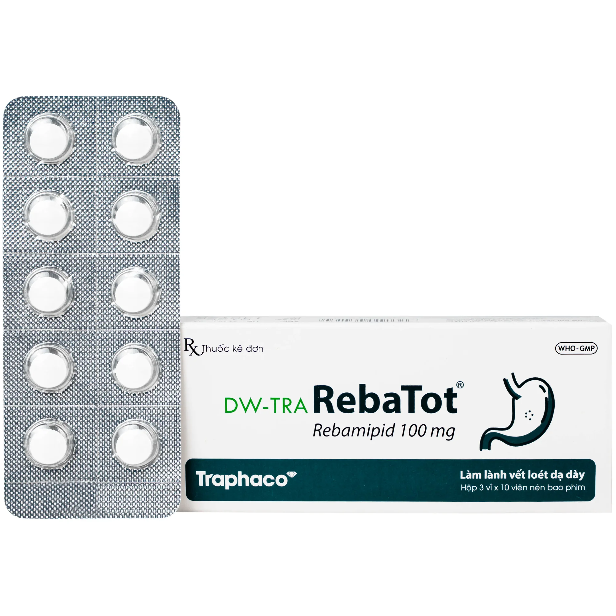 Hình ảnh Thuốc Rebamipid 100mg Traphaco điều trị loét dạ dày (3 vỉ x 10 viên)